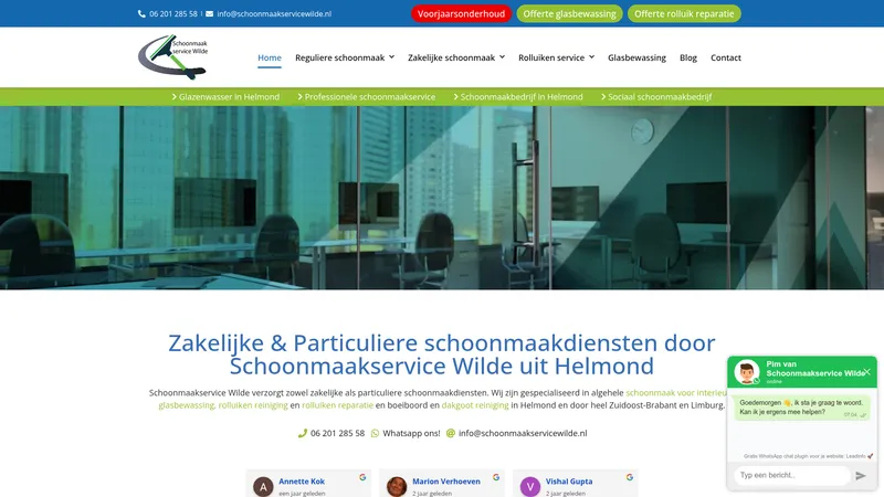 Website van Schoonmaak en glazenwasserij Wilde