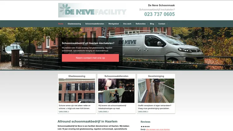 Website van Schoonmaakbedrijf en glazenwasser De Neve
