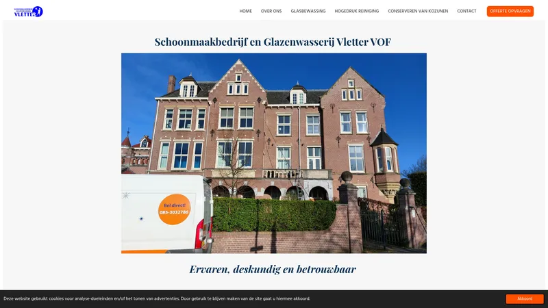 Website van Schoonmaakbedrijf en Glazenwasserij Vletter VOF
