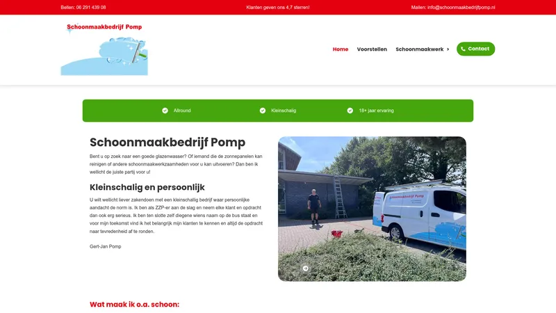 Website van Schoonmaakbedrijf Pomp