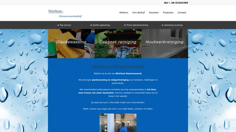 Website van Stierhout Glazenwasserij