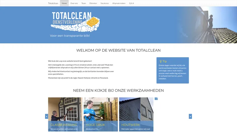 Website van Totalclean dienstverlening