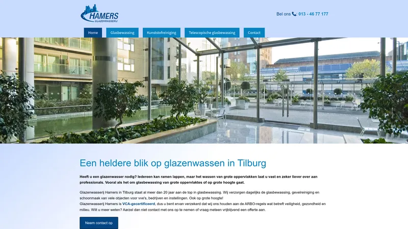 Website van V.O.F. Glazenwasserij Hamers