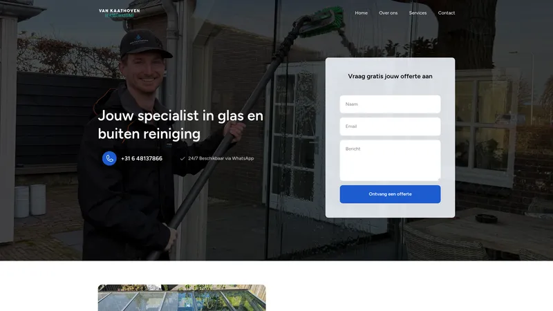 Website van Van Kaathoven Glasbewassing