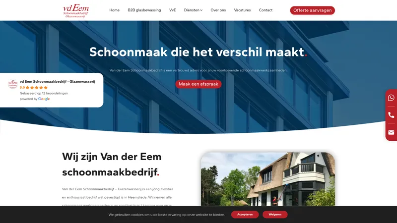 Website van vd Eem Schoonmaakbedrijf - Glazenwasserij