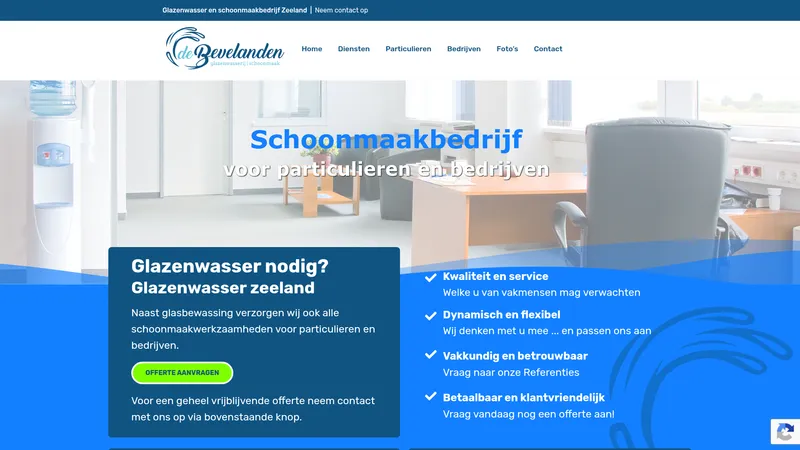 Website van VOF De Bevelanden - Glazenwasserij - Schoonmaak - Softwash