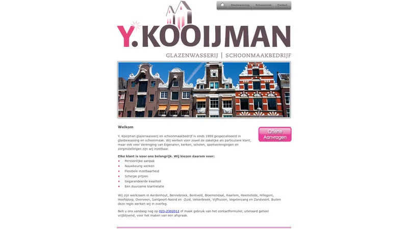 Website van Y. Kooijman Glazenwasserij en schoonmaakbedrijf