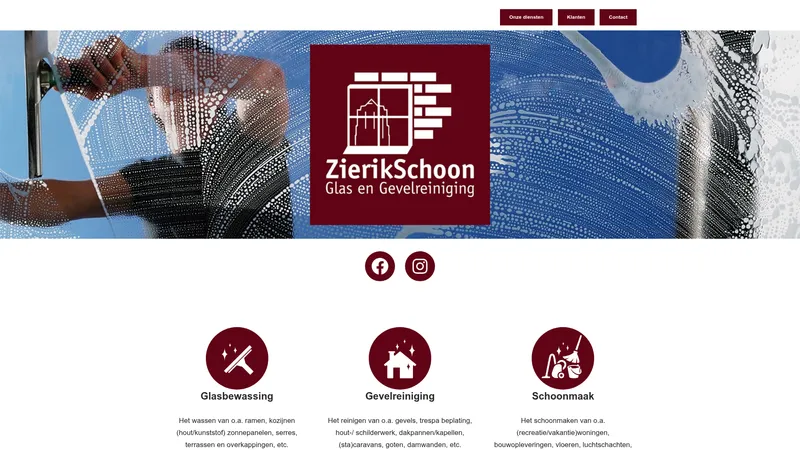 Website van Zierikschoon glas- en gevelreiniging, schoonmaak